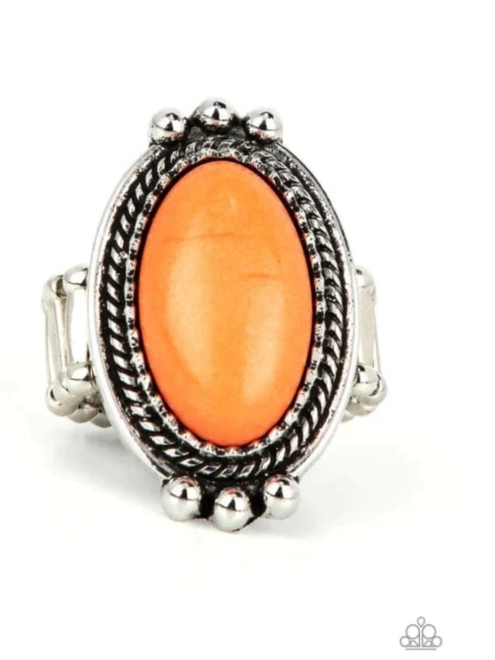 Lost in Sagebrush Paparazzi Orange Oval Stone Silver-Tone Rope-Accent Ring